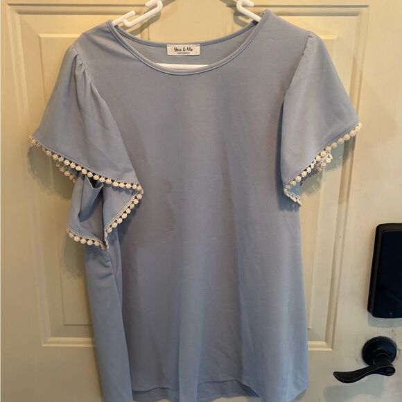 Anthropologie You & Me Light Blue Blouse with Delicate Trim - Picture 2 of 4